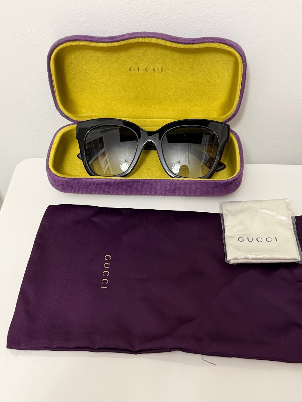 Gucci Black Oversized Squared Cateye Sunglasses GG0029